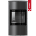 BJORN freistehender Stahlofen Ø 150 7 kW Hochdekorative Speicherkeramik GRAY SATIN; Keramikabdeckung; schwarzes Thermotec; mit Verschlussmechanismus