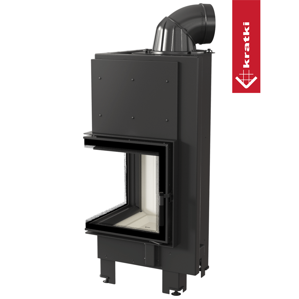 Kamineinsatz aus Stahl KRATKI MBN links 8 kW Ø 200 gebogenes Glas