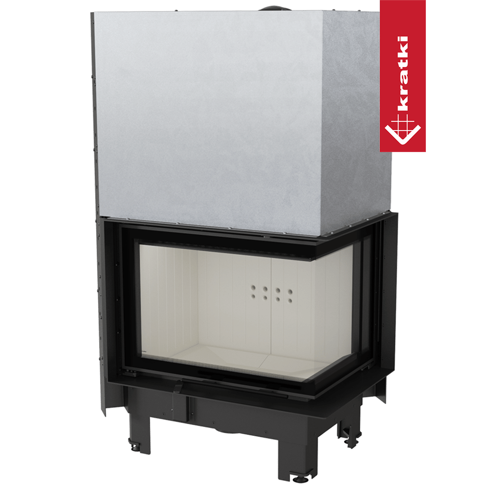 Kamineinsatz aus Stahl KRATKI MBZ rechts 13 kW Ø 200 mit Schiebetür gebogenes Glas