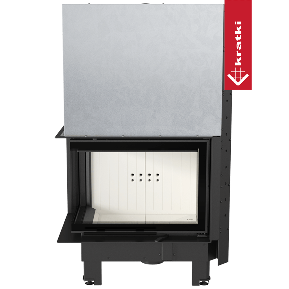 Kamineinsatz aus Stahl KRATKI MBZ links 13 kW Ø 200 mit Schiebetür gebogenes Glas