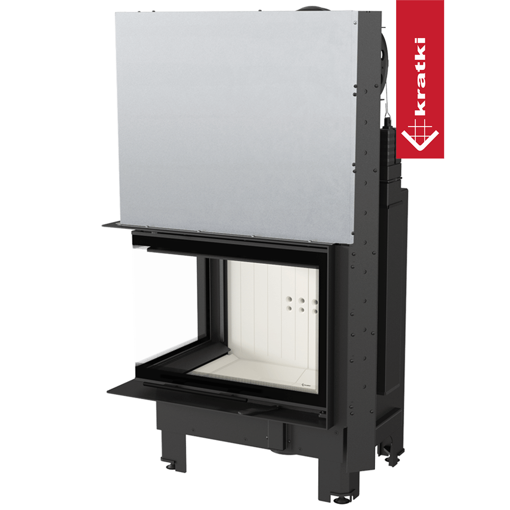 Kamineinsatz aus Stahl KRATKI MBZ links 13 kW Ø 200 mit Schiebetür gebogenes Glas