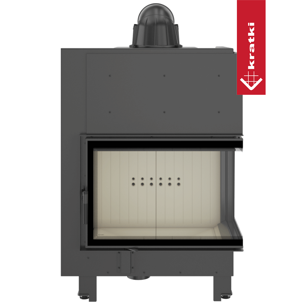 Kamineinsatz aus Stahl KRATKI MBA rechts 17 kW Ø 200 gebogenes Glas
