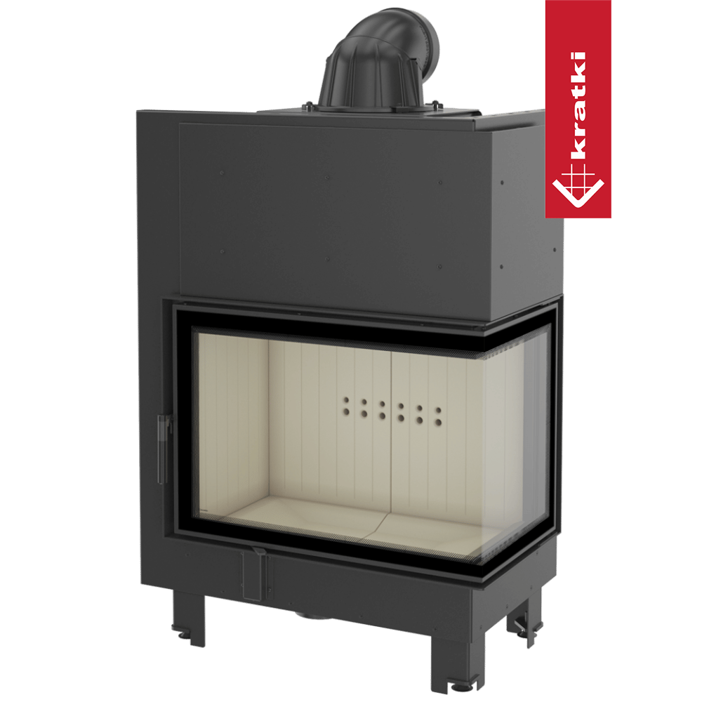 Kamineinsatz aus Stahl KRATKI MBA rechts 17 kW Ø 200 gebogenes Glas