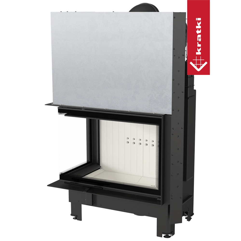 Kamineinsatz aus Stahl KRATKI MBA links 17 kW Ø 200 mit Schiebetür gebogenes Glas