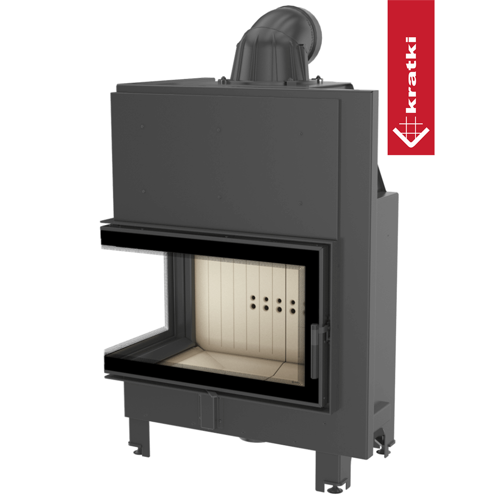 Kamineinsatz aus Stahl KRATKI MBO links 15 kW Ø 200 gebogenes Glas