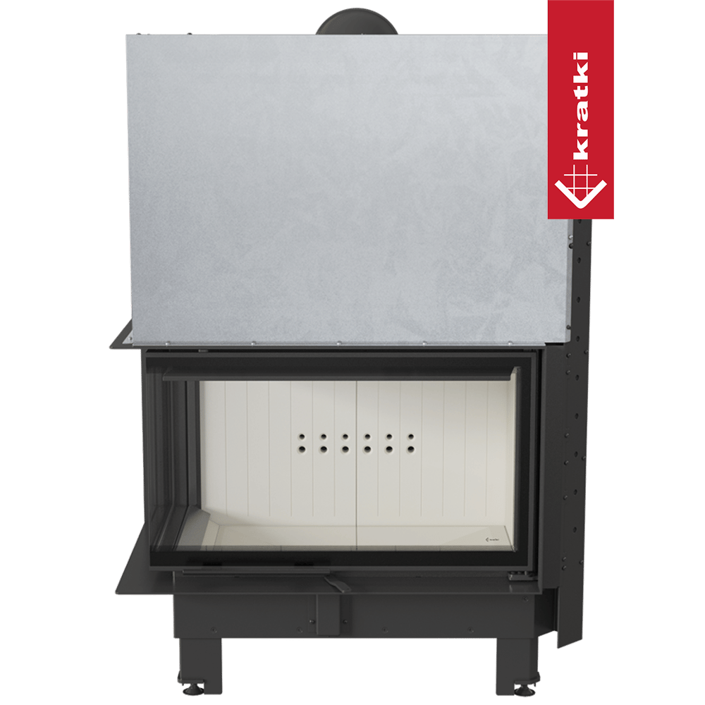 Kamineinsatz aus Stahl KRATKI MBO links 15 kW Ø 200 mit Schiebetür gebogenes Glas
