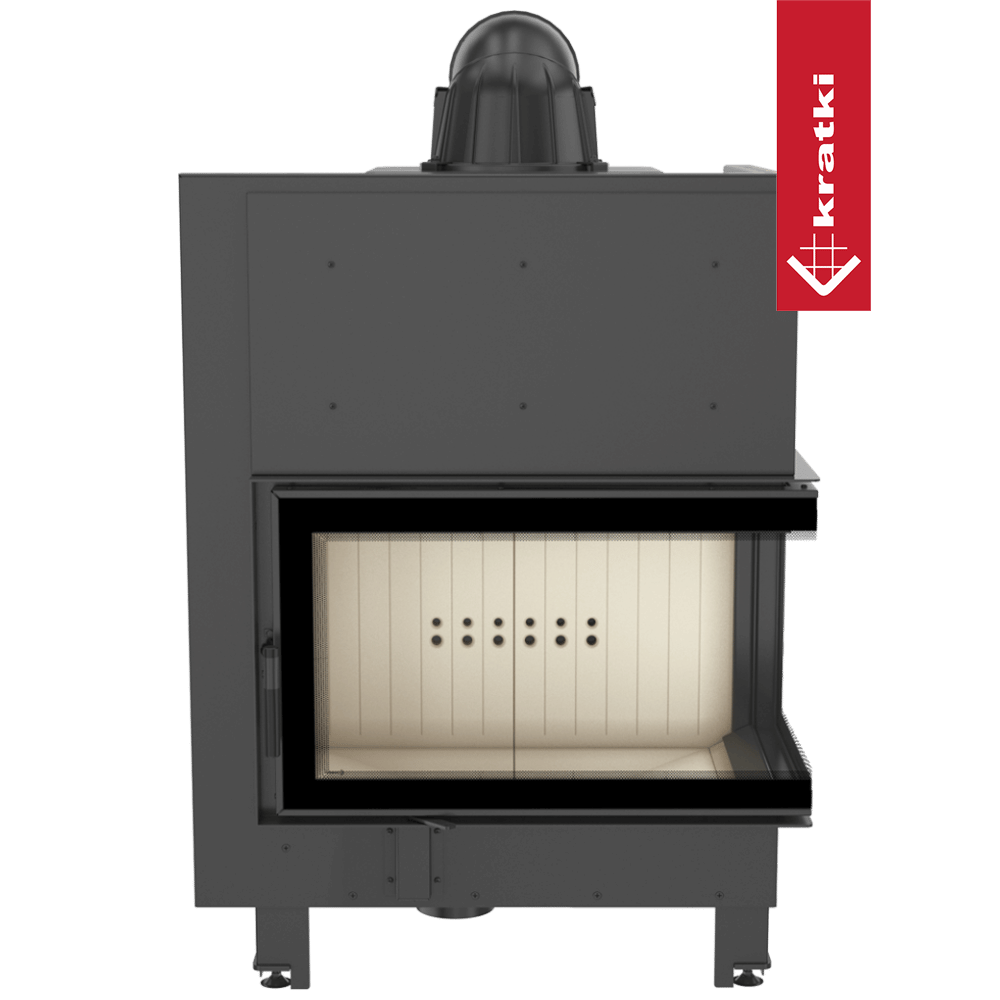 Kamineinsatz aus Stahl KRATKI MBO rechts 15 kW Ø 200 gebogenes Glas