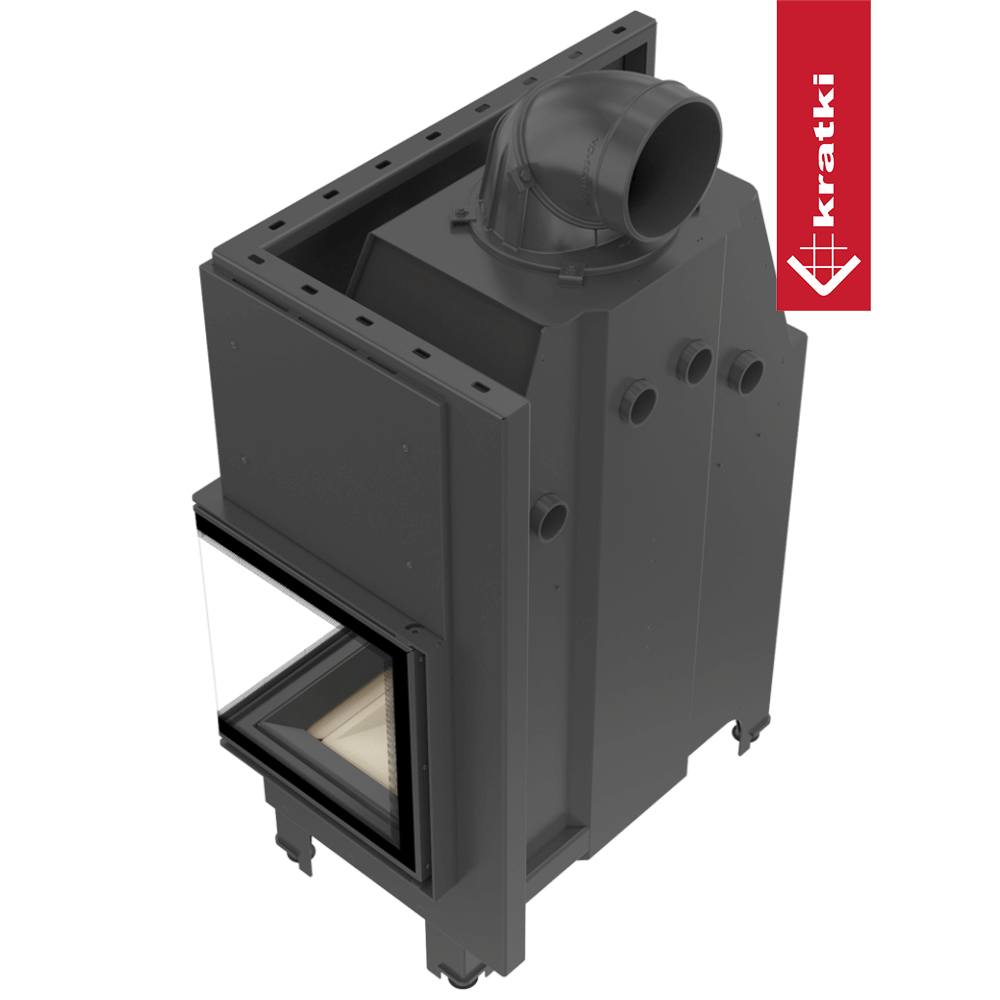 Kamineinsatz aus Stahl KRATKI MBO rechts 15 kW Ø 200 gebogenes Glas