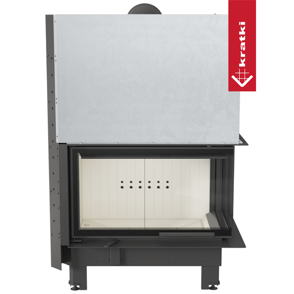 Kamineinsatz aus Stahl KRATKI MBO rechts 15 kW Ø 200 mit Schiebetür gebogenes Glas