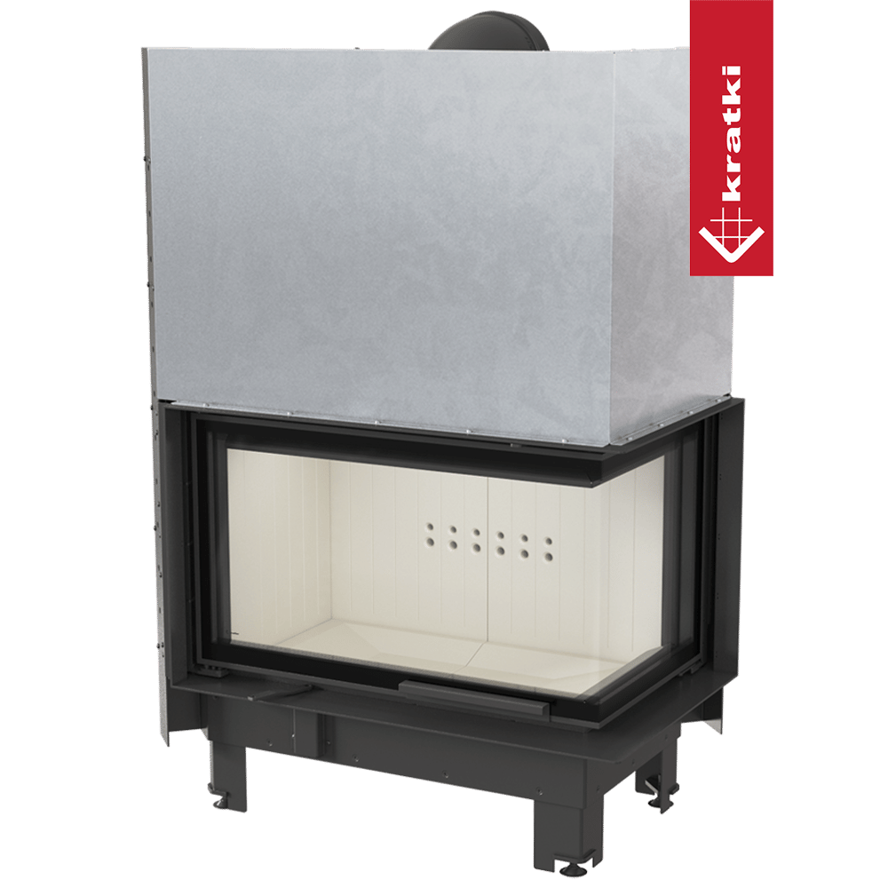 Kamineinsatz aus Stahl KRATKI MBO rechts 15 kW Ø 200 mit Schiebetür gebogenes Glas