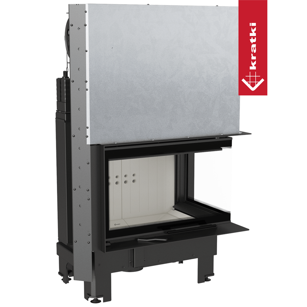 Kamineinsatz aus Stahl KRATKI MBM rechts 10 kW Ø 200 mit Schiebetür gebogenes Glas