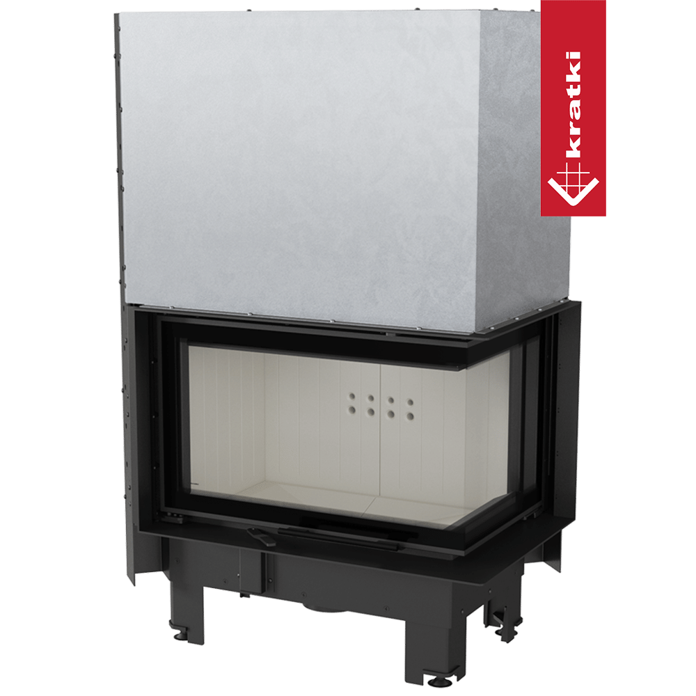 Kamineinsatz aus Stahl KRATKI MBM rechts 10 kW Ø 200 mit Schiebetür gebogenes Glas