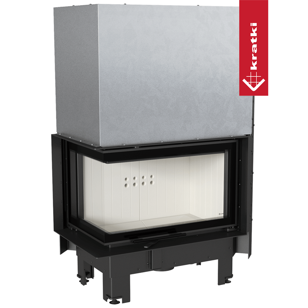 Kamineinsatz aus Stahl KRATKI MBM links 10 kW Ø 200 mit Schiebetür gebogenes Glas