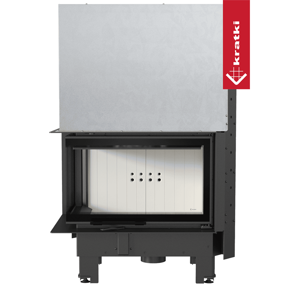 Kamineinsatz aus Stahl KRATKI MBM links 10 kW Ø 200 mit Schiebetür gebogenes Glas
