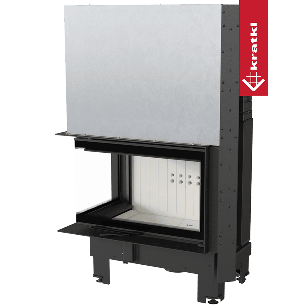 Kamineinsatz aus Stahl KRATKI MBM links 10 kW Ø 200 mit Schiebetür gebogenes Glas