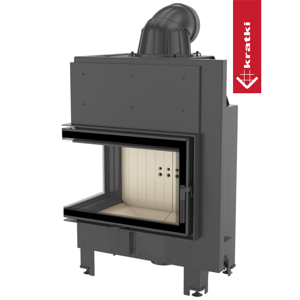 Kamineinsatz aus Stahl KRATKI MBM links 10 kW Ø 200 gebogenes Glas