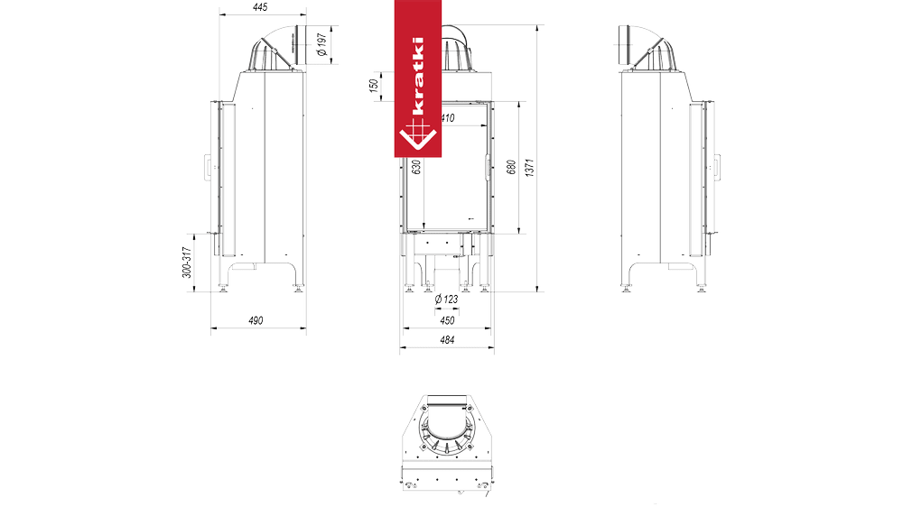 Kamineinsatz aus Stahl KRATKI NADIA 9 kW Ø 200 Doppelverglassung