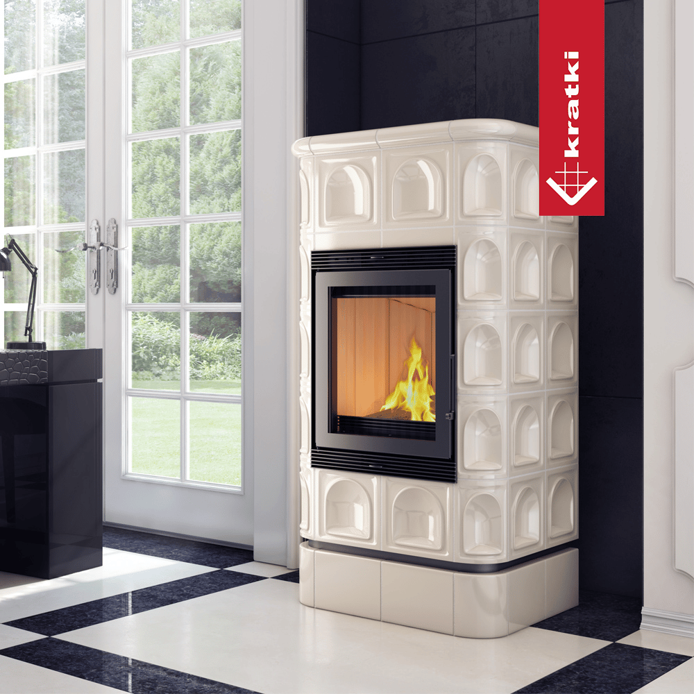 Kamineinsatz aus Stahl KRATKI BLANKA 8 kW Ø 160 creme Kachel