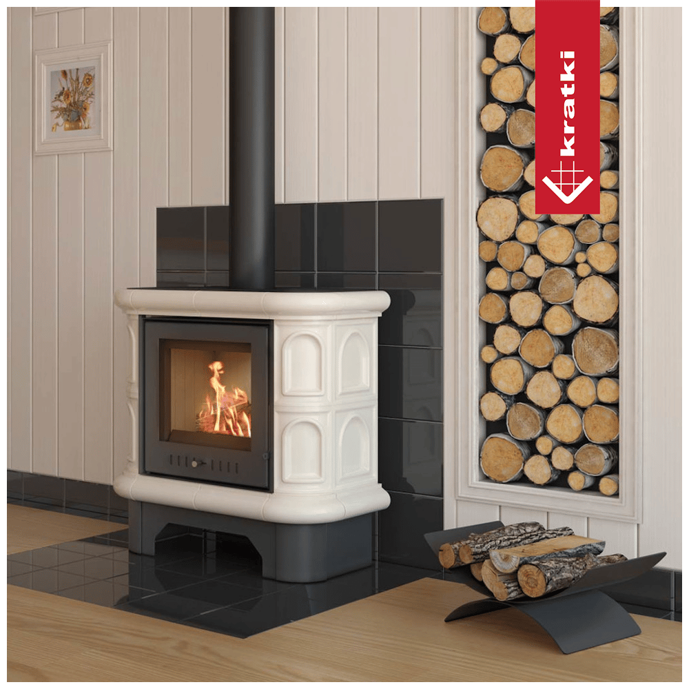 Kachelofen aus stahl KRATKI WK440 Ø 130 5,5 kW creme Kachel