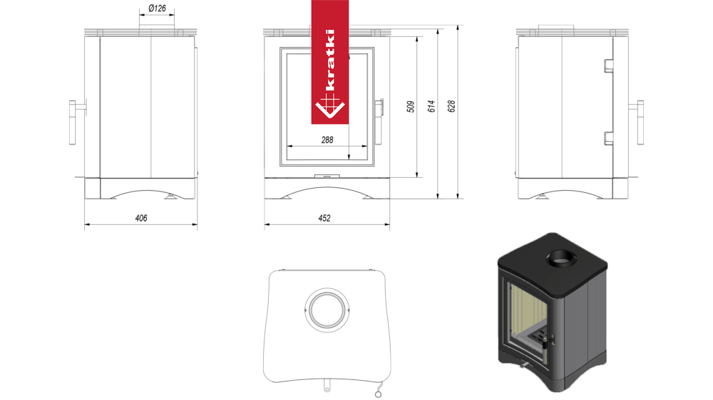 Gußeisen Kaminofen KRATKI K5 Ø 130 7 kW