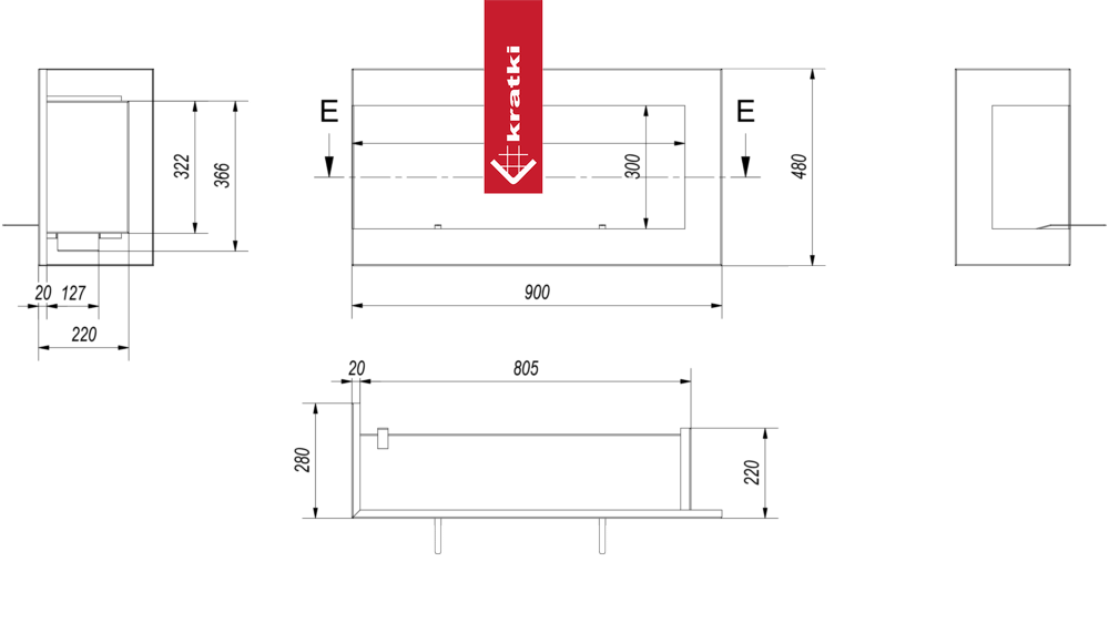 Wandkamin Bioethanol DELTA 900 TÜV links