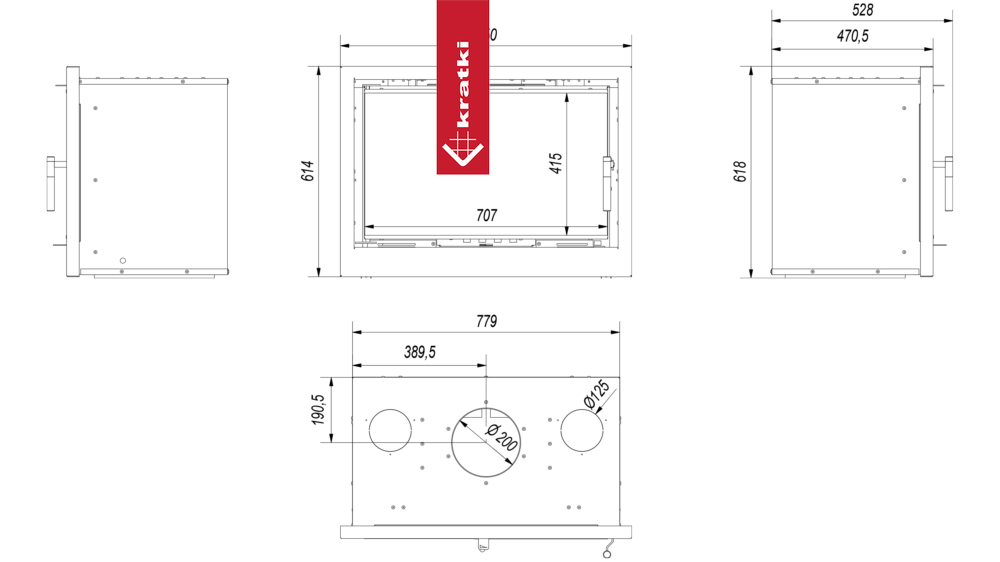 Kamin-Kassette KRATKI ARKE 80 12 kW Ø 200