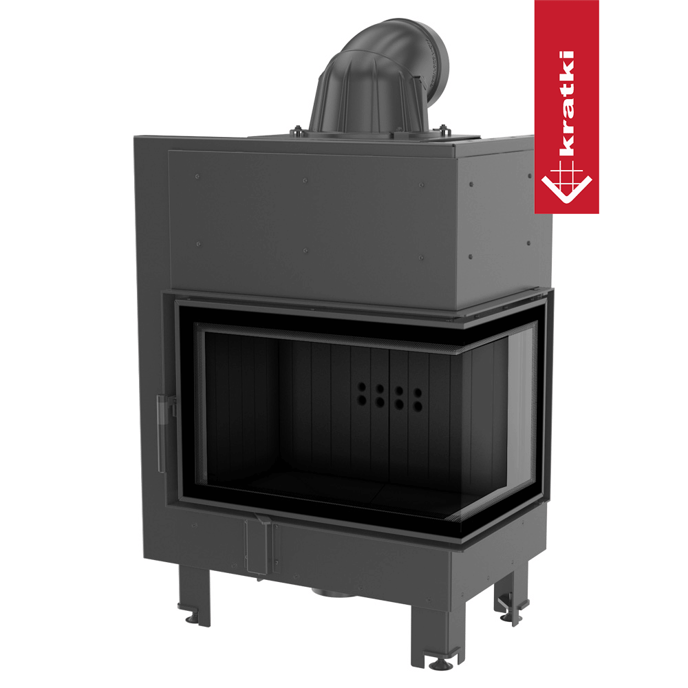 Kamineinsatz aus Stahl KRATKI MBM rechts 10 kW Ø 200 schwarz Verkleidung