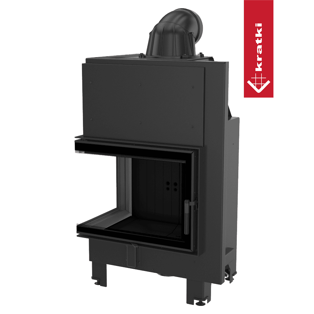 Kamineinsatz aus Stahl KRATKI MBZ links 13 kW Ø 200 gebogenes Glas schwarz Verkleidung