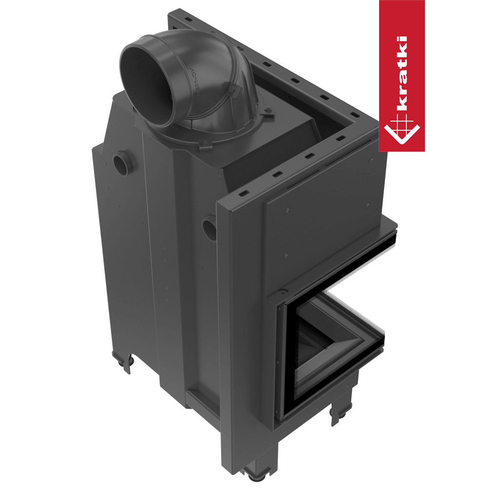 Kamineinsatz aus Stahl KRATKI MBM links 10 kW Ø 200 schwarz Verkleidung