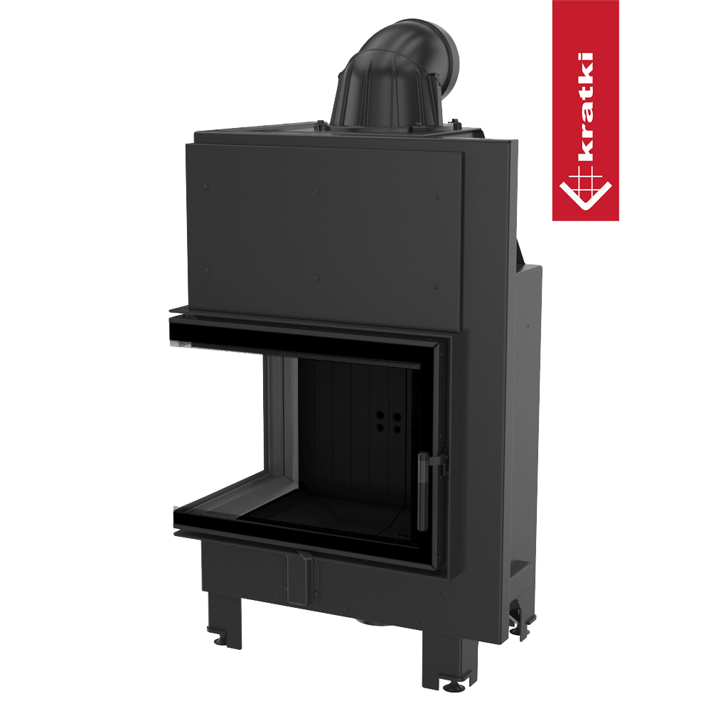 Kamineinsatz aus Stahl KRATKI MBZ links 13 kW Ø 200 schwarz Verkleidung