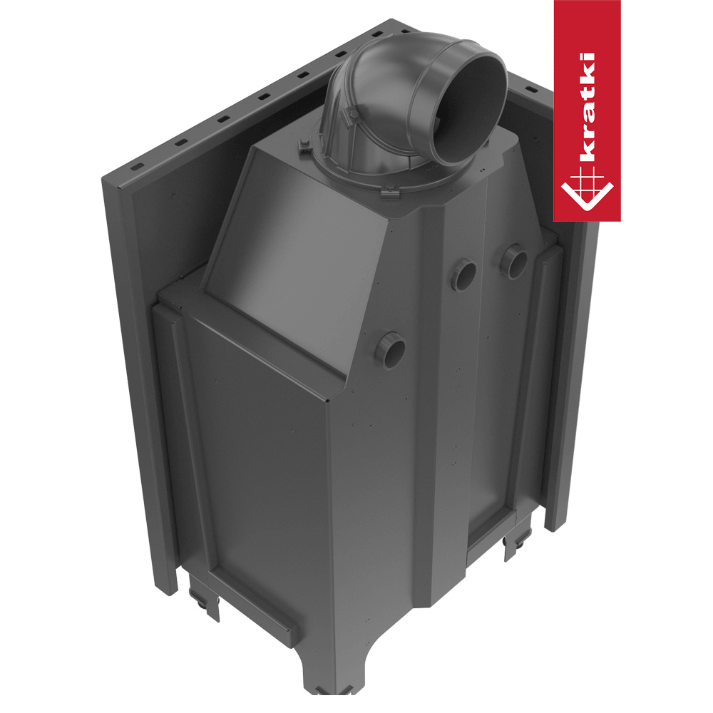 Kamineinsatz aus Stahl KRATKI MBZ links 13 kW Ø 200 schwarz Verkleidung