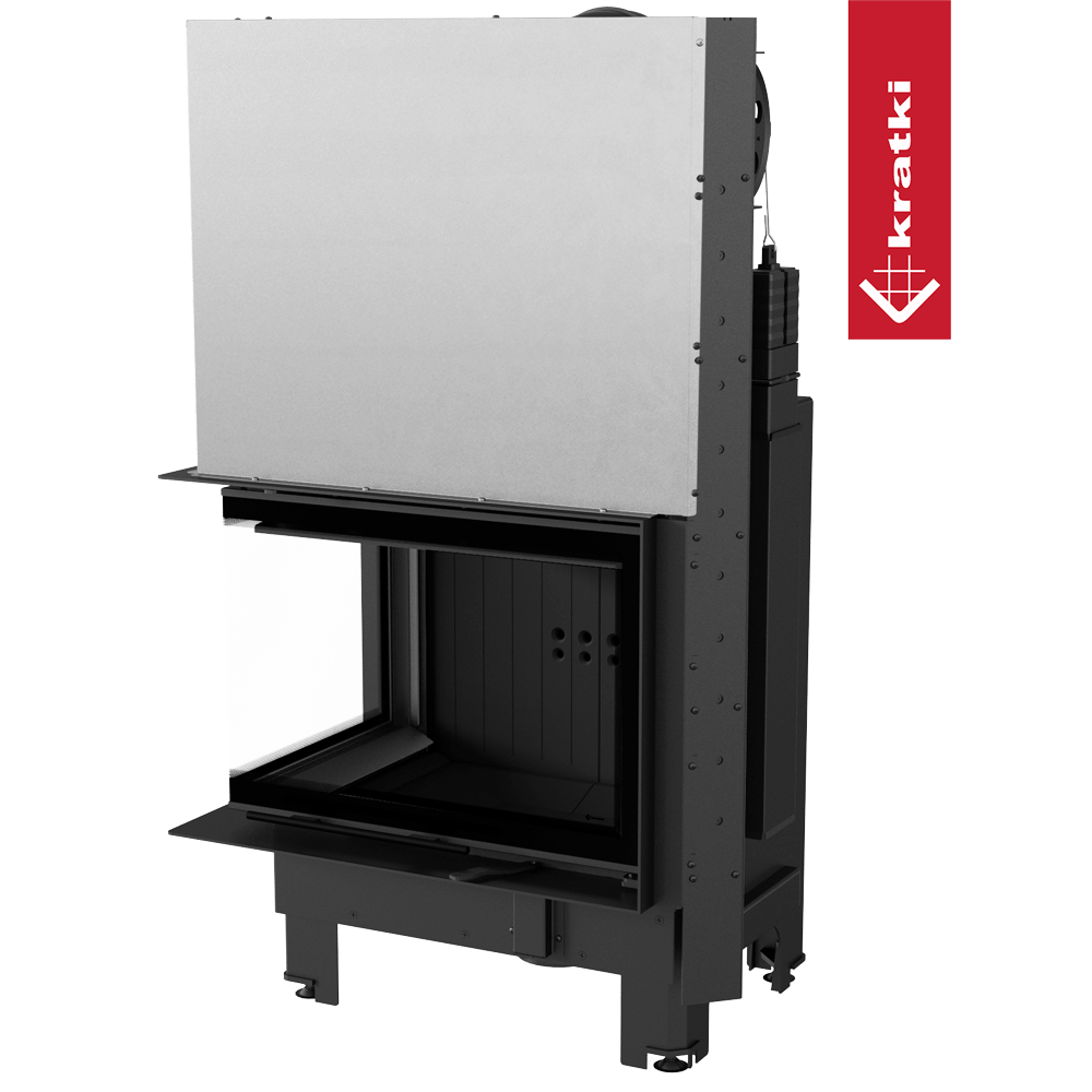 Kamineinsatz aus Stahl KRATKI MBZ links 13 kW Ø 200 mit Schiebetür schwarz Verkleidung