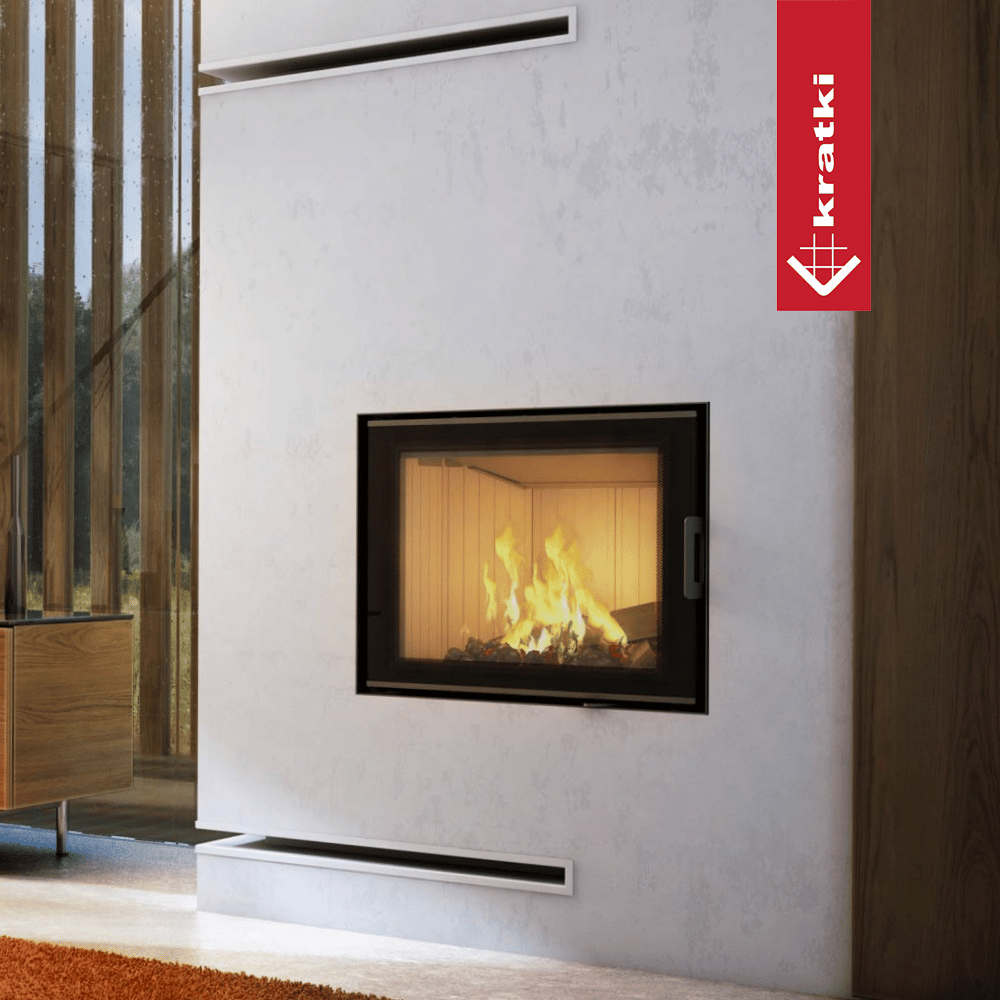Kamineinsatz aus Stahl KRATKI NADIA 10 kW Ø 200 schwarz Verkleidung