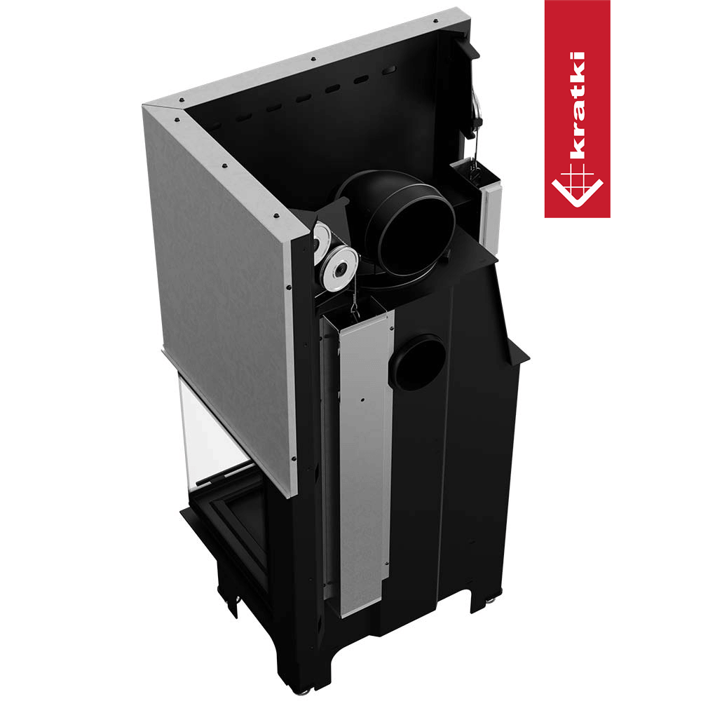 Kamineinsatz KRATKI VNP 700/480 12 kW Ø 200 mit Schiebetür schwarz Verkleidung