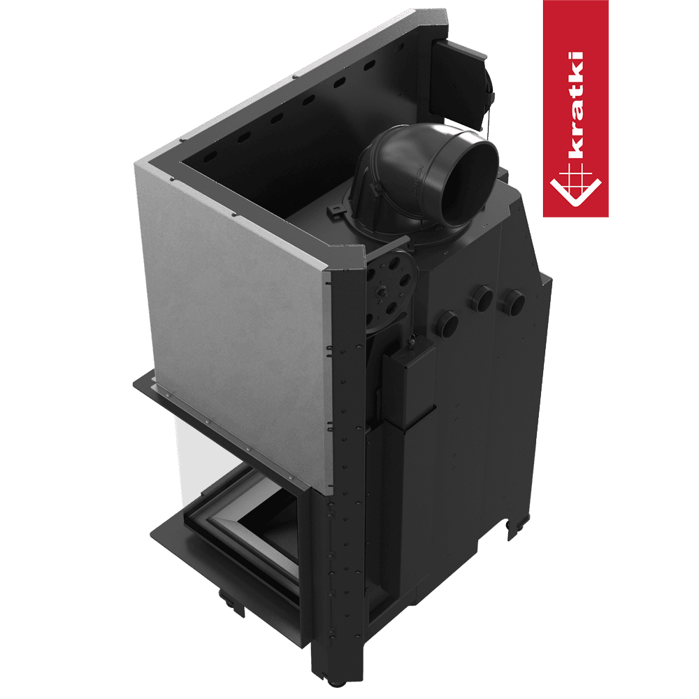 Kamineinsatz aus Stahl KRATKI MBO rechts 15 kW Ø 200 schwarz Verkleidung