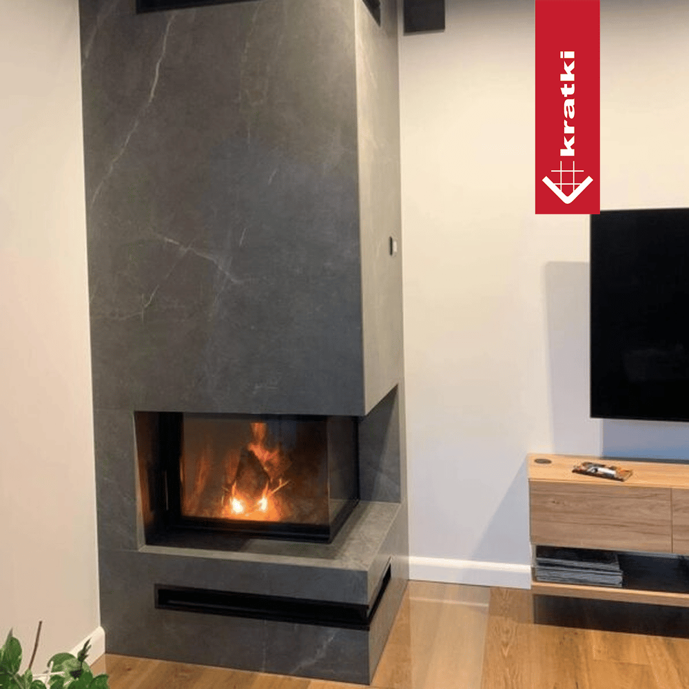 Kamineinsatz aus Stahl KRATKI MBZ rechts 13 kW Ø 200