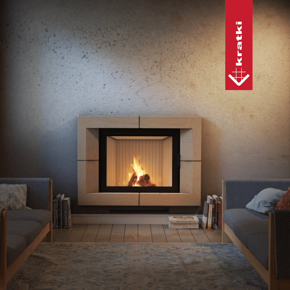 Kamineinsatz aus Stahl KRATKI NADIA 13 kW Ø 200 schwarz Verkleidung