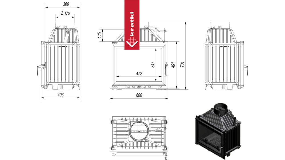 Kamineinsatz Gusseisen KRATKI MAJA 8 kW Ø 180