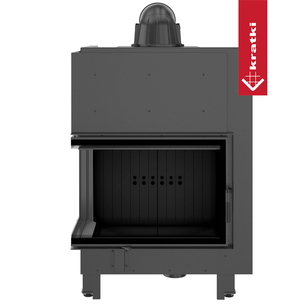 Kamineinsatz aus Stahl KRATKI MBA links 17 kW Ø 200 schwarz Verkleidung