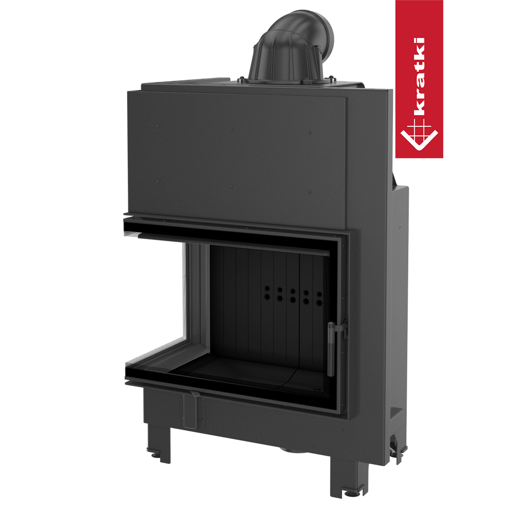 Kamineinsatz aus Stahl KRATKI MBA links 17 kW Ø 200 schwarz Verkleidung