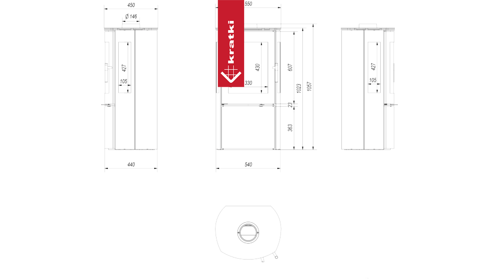 Kaminofen aus Stahl KRATKI FALCON VIEW Ø 150 10 kW schwarz Verkleidung