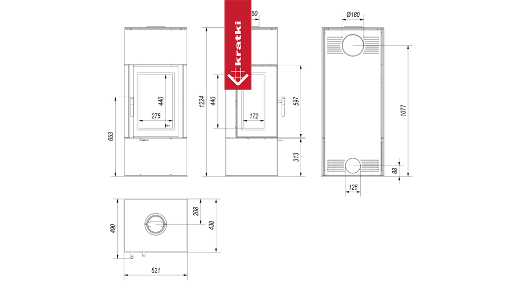 Kaminofen aus Stahl KRATKI THOR VIEW Ø 150 8 kW schwarz Verkleidung