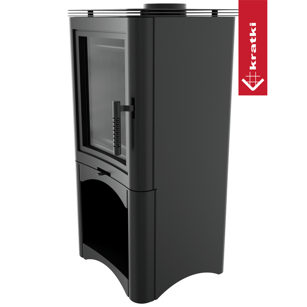 Kaminofen aus Stahl KRATKI K5 Ø 150 7 kW Holzregal schwarz Verkleidung
