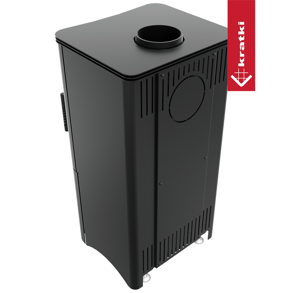 Kaminofen aus Stahl KRATKI K5 Ø 150 7 kW Holzregal schwarz Verkleidung