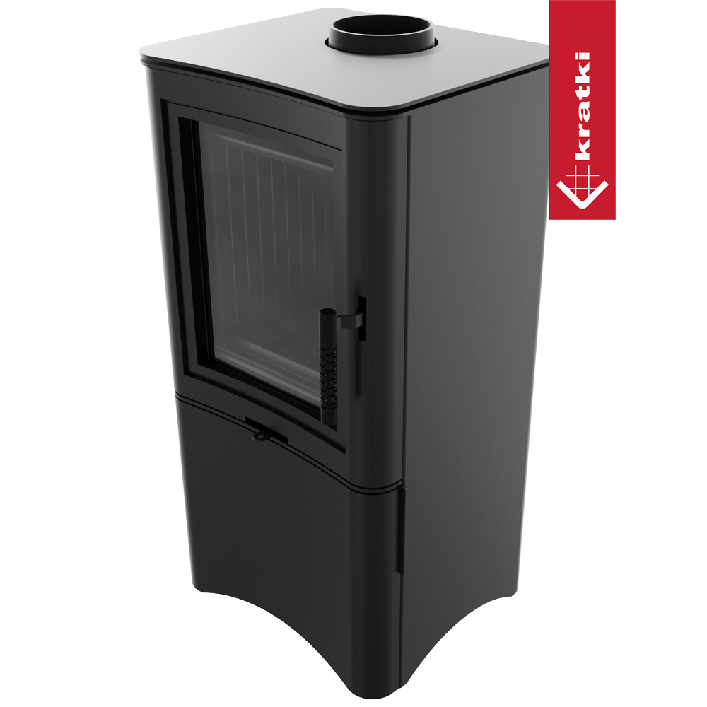 Kaminofen aus Stahl KRATKI K5 Ø 150 7 kW regal für holz mit Tür schwarz Verkleidung