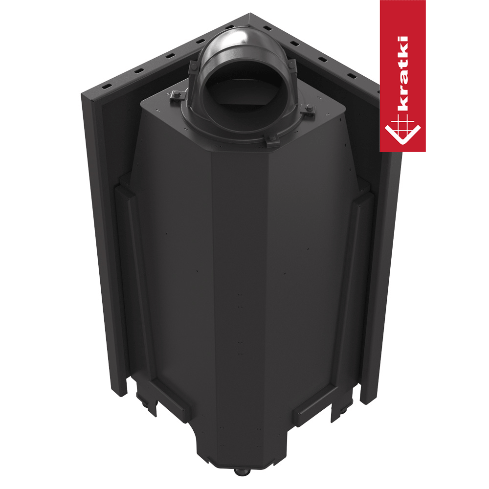 Kamineinsatz aus Stahl KRATKI MBN links 8 kW Ø 200 schwarz Verkleidung