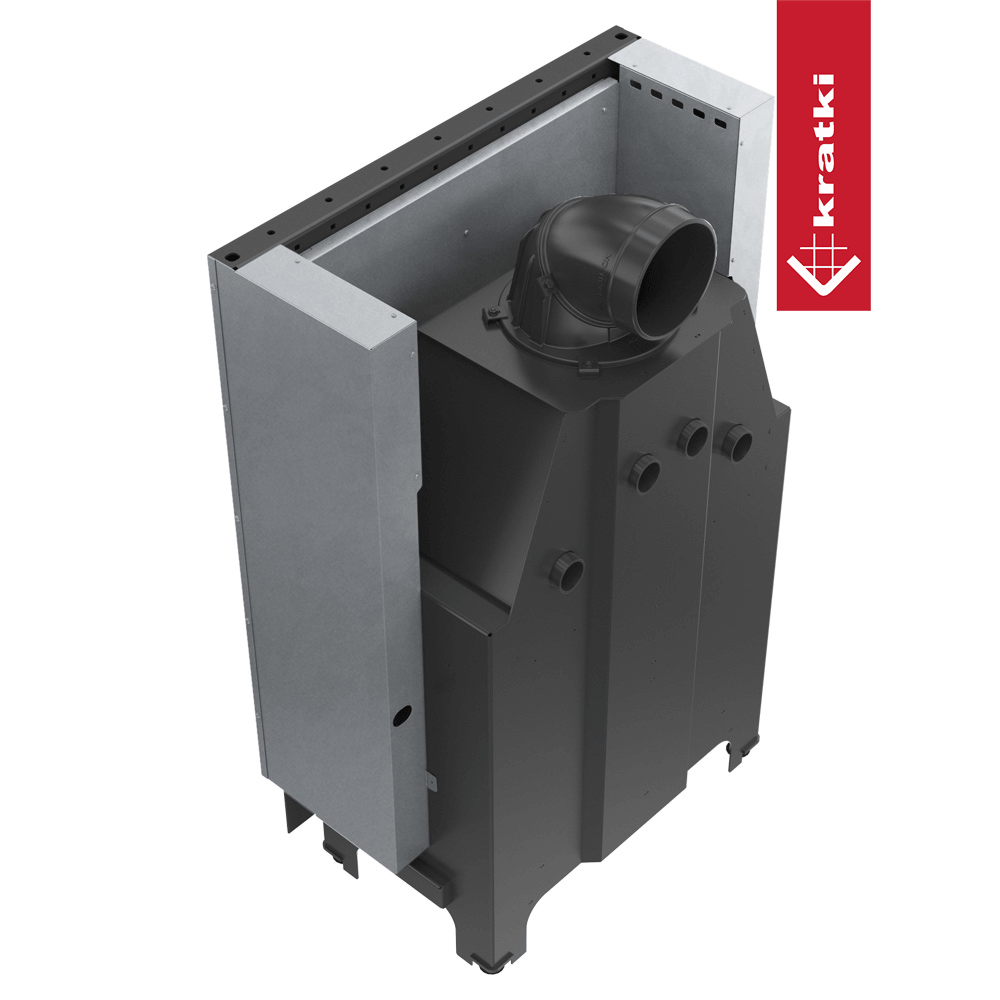 Kamineinsatz aus Stahl KRATKI MBO 15 kW Ø 200 mit Schiebetür schwarz Verkleidung