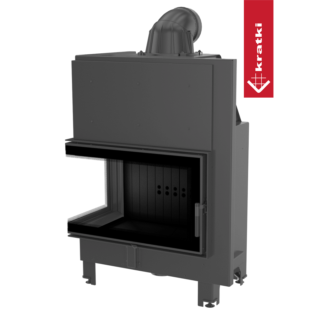 Kamineinsatz aus Stahl KRATKI MBO links 15 kW Ø 200 gebogenes Glas schwarz Verkleidung