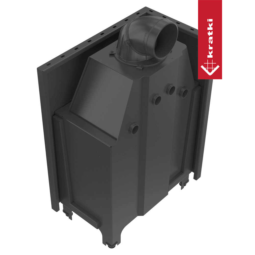 Kamineinsatz aus Stahl KRATKI MBO links 15 kW Ø 200 gebogenes Glas schwarz Verkleidung