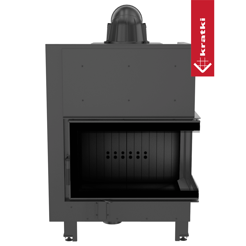 Kamineinsatz aus Stahl KRATKI MBO rechts 15 kW Ø 200 schwarz Verkleidung